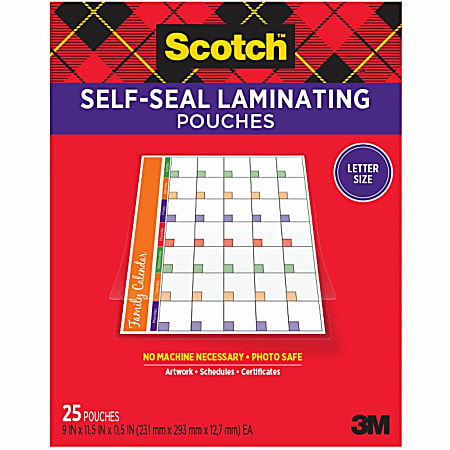 Scotch® Self-Seal Laminating Pouches, Fits Letter Size (9" x 11.5 in.) Paper, 25-PK