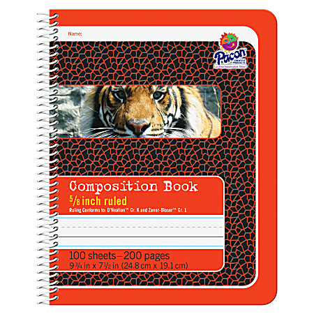 Pacon Composition Book - 100 Sheets - 200 Pages - Spiral Bound - Short Way Ruled - 0.63" Ruled - 4.50" Picture Story Space - 7 1/2" x 9 3/4" - Red Cover - Recycled - 100 / Each