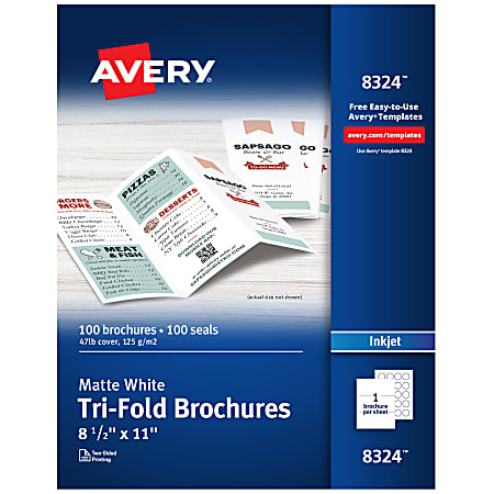 Avery® Inkjet Trifold Matte Brochures, Letter Size (8 1/2" x 11"), White, Pack Of 100