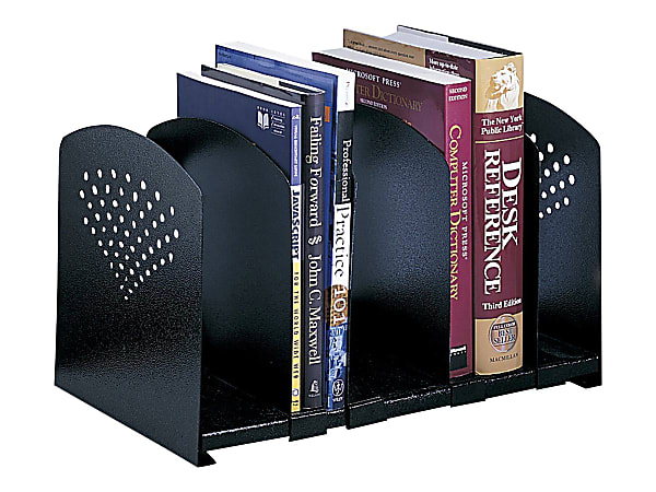 Safco 5 Section Adjustable Book Rack, 5 Divider(s), 9.3"H x 15.5"W x 9"D, Desktop, Black, Steel, 1Each