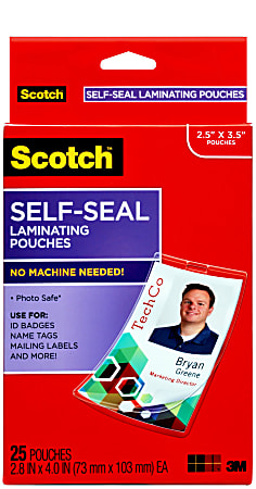 3M™ Scotch™ Self-Laminating Pouches, For Clip Style ID Badges, 4 1/16
