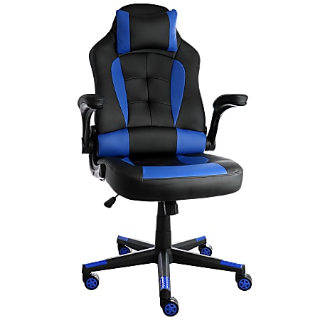 Elama Faux Leather High-Back Adjustable Office Task Chair, Black/Blue