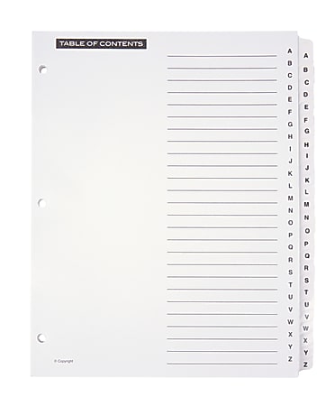 Office Depot® Brand Table Of Contents Customizable Index With Preprinted Tabs, White, A-Z