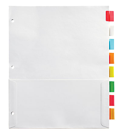 Office Depot® Brand Insertable Pocket Dividers With Tabs, 9 1/8" x 11 1/4", Assorted Colors, 8-Tab