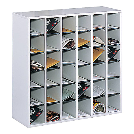 Safco® 36-Compartment Wood Mail Sorter, 32 3/4"H x 33 3/4"W x 12"D, Gray