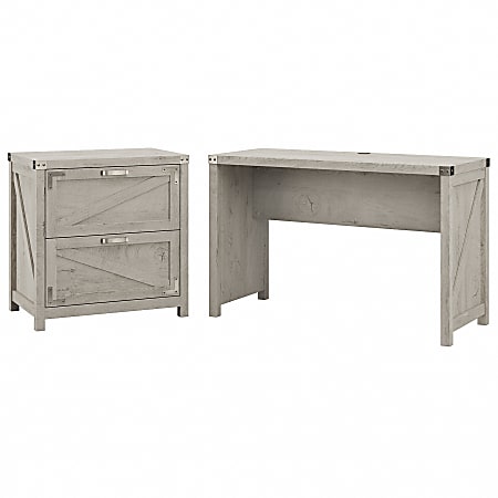 Kathy Ireland Home by Bush® Furniture Cottage Grove 48"W Farmhouse Writing Desk with 2 Drawer Lateral File Cabinet, Cottage White, Standard Delivery
