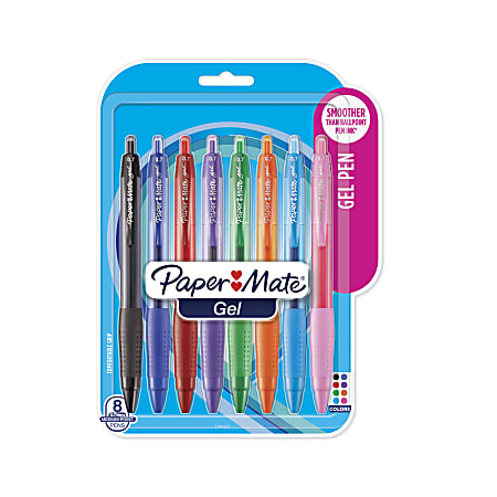 Paper Mate® Retractable Gel Pens, Medium Point, 0.7 mm, Assorted Barrels, Assorted Ink Colors, Pack Of 8