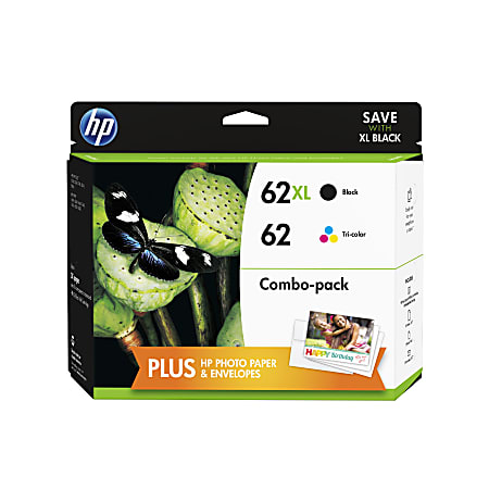 HP 62XL/62 Black And Tricolor Ink Cartridges, Pack Of 2, F6U01FN#140