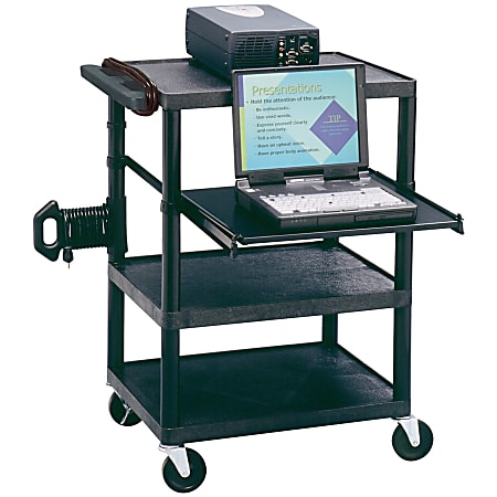 Quartet Duracart Multimedia Projector Cart With Laptop Shelf, 3 Shelves, 3-Plug Outlet, Black - 3 x Shelf(ves) - 18" Height x 24" Width x 35" Depth - Floor - Steel, Plastic - Black