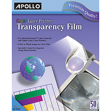 Apollo Laser OHP Transparency Film, 8 1/2" x 11", Box Of 50