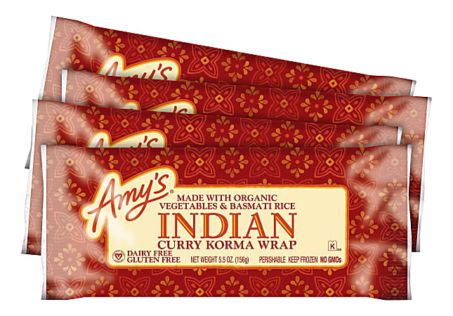 Amy's Indian Curry Korma Wraps, 5.5 Oz, Pack Of 4 Wraps