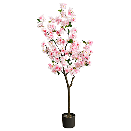 Nearly Natural Cherry Blossom 60”H Artificial Tree With Planter, 60”H x 24”W x 12”D, Pink/Black