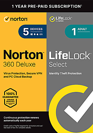 Norton™ 360 Deluxe + LifeLock Select, For 5
