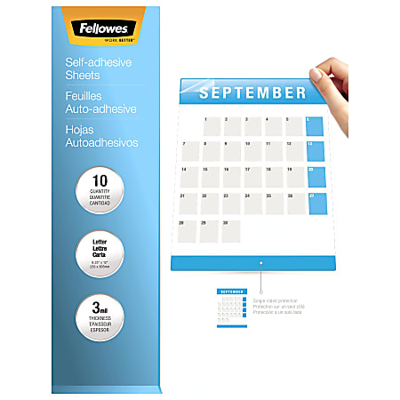 Fellowes Self-Adhesive Laminating Sheets, 9.25" x 12", 3 mil, Clear, Pack Of 50
