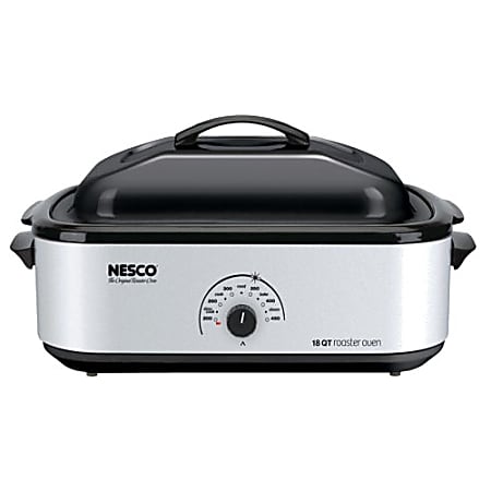 Nesco 18 Qt Roaster, Porcelain Cookwell - Silver Body - Single - 0.60 ft³ Main Oven - Roasting, Baking Main Oven Function - 1425 W - Silver