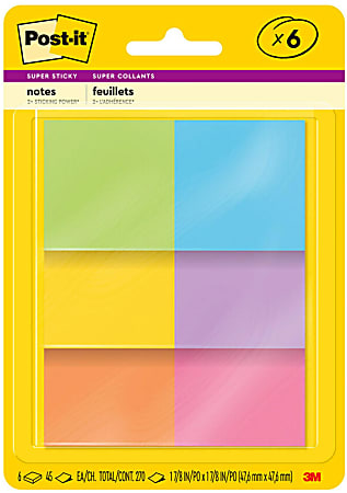 Post-it® Super Sticky Notes, 1 7/8 in x 1 7/8 in, Energy Boost Collection, Pack Of 6 Pads