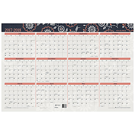 AT-A-GLANCE® Horizontal Academic/Regular Year Erasable Wall Calendar, 24" x 36", Nikko, July 2017 to December 2018 (W190-550S-18)