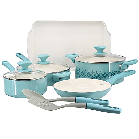 Spice By Tia Mowry 10-Piece Aluminum Ceramic Nonstick Cookware Set, Mint
