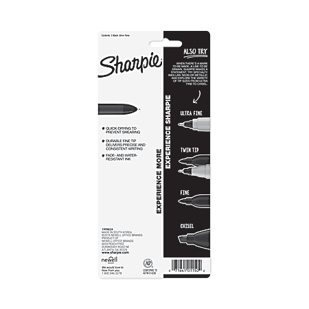 Sharpie® Fine-Point Pens, Fine Point, 0.4 mm, Black Barrels