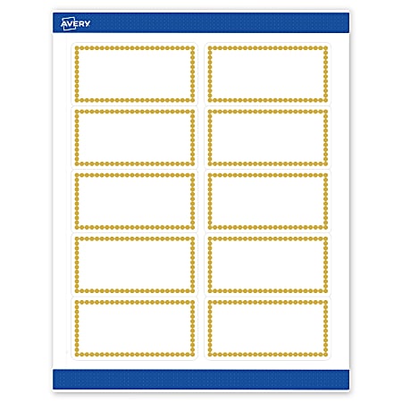 Avery® Printable Labels With Sure Feed® Technology, S00-DJH-PRWMP10, Rectangle, 2" x 4", Matte White, Preprinted Gold Beads Design, Pack Of 100