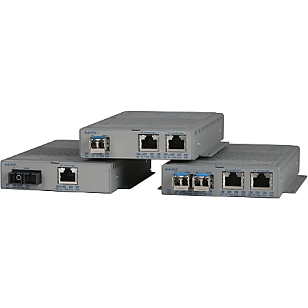Omnitron Systems Gigabit Media Converter Power over Ethernet (PoE/PoE+) - Network (RJ-45) - 2x PoE (RJ-45) Ports - 1000Base-FX, 10/100/1000Base-T - 1 x Expansion Slots - SFP - 1 x SFP Slots - External, Rail-mountable, Rack-mountable, Wall Mountable