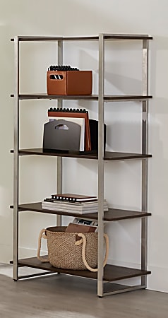 Realspace® Trezza 60"H 4-Shelf Bookcase, Warm Walnut