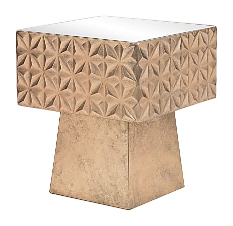 Zuo Modern Mayan Glass And Steel Square End Table, 16-3/4”H x 16-15/16”W x 16-15/16”D, Gold