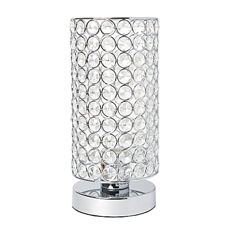 Elegant Designs Elipse Crystal Bedside Uplight Table Lamp, 10-3/4"H, Crystal Shade/Chrome Base