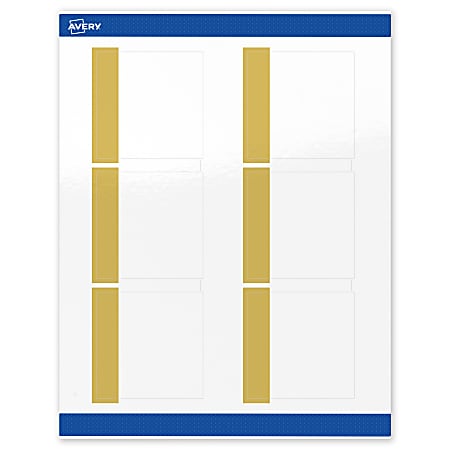 Avery® Print-To-The-Edge Labels & Sure Feed®, S00-DJQ-PRWGP10, 3" x 3", Glossy White, Preprinted Dipped Gold Edge Design, Pack Of 60