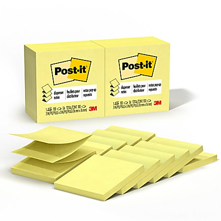 Post-it® Notes, Pop Up Notes, 3" x 3", Canary Yellow, Pack Of 12 Pads