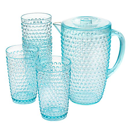 Gibson Home Malone 5 Piece Plastic Pitcher And Tumbler Set 21 Oz Light Blue  - Office Depot