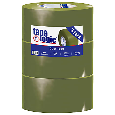 Tape Logic® Color Duct Tape, 3" Core, 3" x 180', Olive Green, Case Of 3