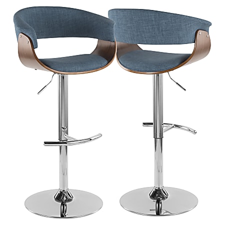 LumiSource Vintage Mod Bar Stool, Chrome/Walnut/Blue