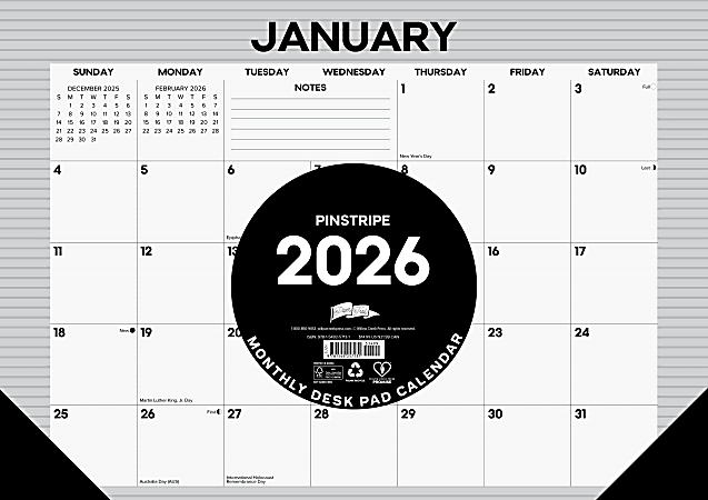 2026 Willow Creek Press Monthly Desk Pad Calendar, 12" x 17", Pinstripe, January To December, 57131