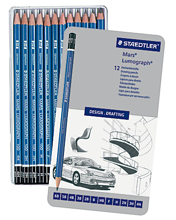 Staedtler® Mars® Lumograph Design Pencil Set, Blue Barrel, Black Lead, Set Of 12 Pencils
