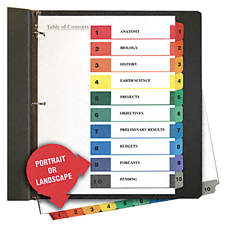 Universal 24804 TOC Index Divider - Printed 1-10 - 8.5" x 11" - 6 Set - White Divider - Multicolor Tab