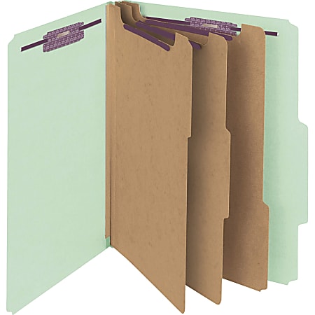 Smead® Classification Folders, With SafeSHIELD® Coated Fasteners, 3 Dividers, 3" Expansion, Letter Size, 60% Recycled, Gray/Green, Box Of 10