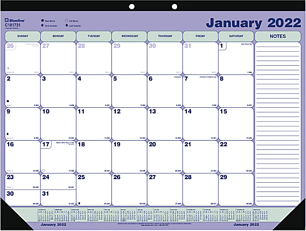 Blueline® Monthly Desk Calendar, 16" x 21-1/4", Blue/Green, January To December 2022, C181731
