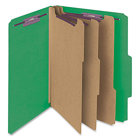 Smead® Classification Folders, Top-Tab With SafeSHIELD® Coated Fasteners, 3 Dividers, 3" Expansion, Letter Size, 50% Recycled, Green, Box Of 10