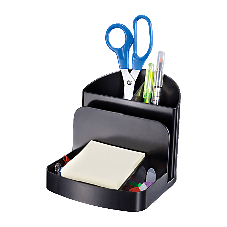 Officemate Deluxe Desk Organizer - 5 Compartment(s) - 5" Height x 5.4" Width x 6.8" DepthDesktop - 30% Recycled - Black - Plastic - 1 Each