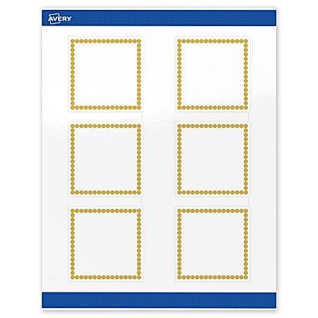 Avery® Print-To-The-Edge Labels With Sure Feed® Technology, S00-DJB-PRWGP10, Square, 3" x 3", Glossy White, Preprinted Gold Beads Design, Pack Of 60