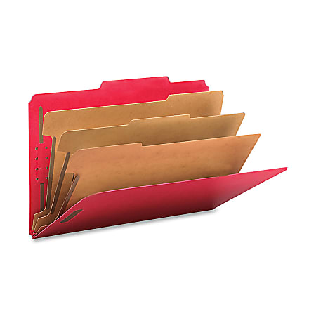 Smead® Classification Folders, Top-Tab With SafeSHIELD® Coated Fasteners, 3 Dividers, 3" Expansion, Legal Size, 50% Recycled, Bright Red, Box Of 10