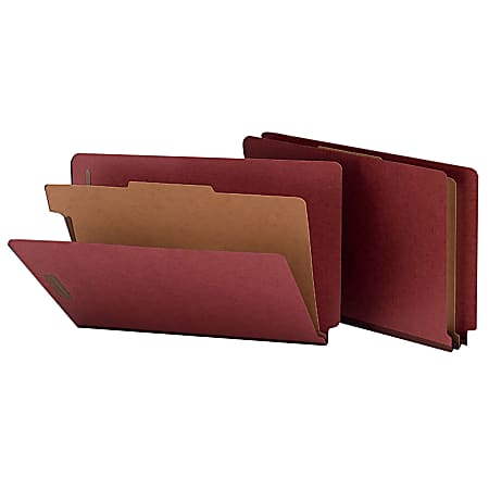 Smead® Full End-Tab Classification Folder With SafeSHIELD Fastener, 2" Expansion, 1 Divider, 8 1/2" x 14", Legal, 60% Recycled, Red, Box of 10