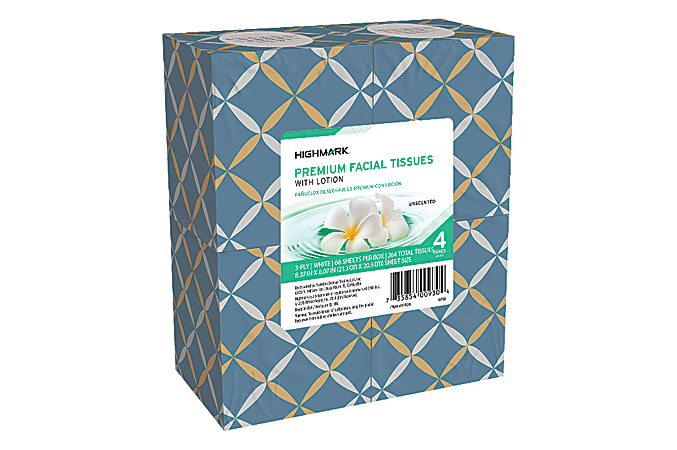 Highmark® 3-Ply Facial Tissue With Lotion, Cube Box, White, 66 Tissues Per Box, Pack Of 4 Boxes