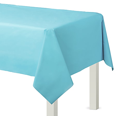 Amscan Flannel-Backed Vinyl Table Covers, 54” x 108”, Caribbean Blue, Set Of 2 Covers