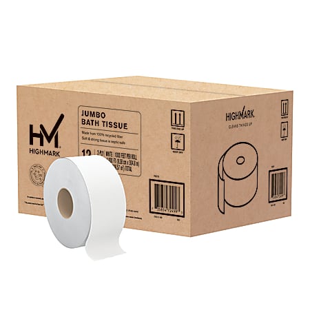 Highmark&reg; 2-Ply Jumbo Toilet Paper, 1000' Per Roll, Pack Of 12 Rolls