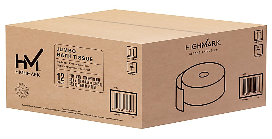 Highmark 2 Ply Jumbo Toilet Paper 1000 Per Roll Pack Of 12 Rolls