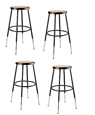 National Public Seating Adjustable Hardboard Stools, 25 - 32 1/2"H, Black, Set of 4