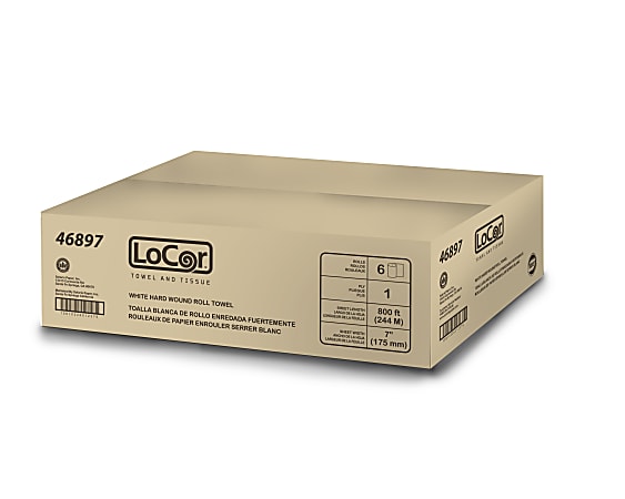 LoCor® Mid-Premium 1-Ply Hardwound Paper Towels, 800' Per Roll, Pack Of 6 Rolls