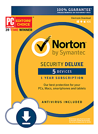 Norton™ Security Deluxe, For 5 Devices, 1-Year Subscription, Download